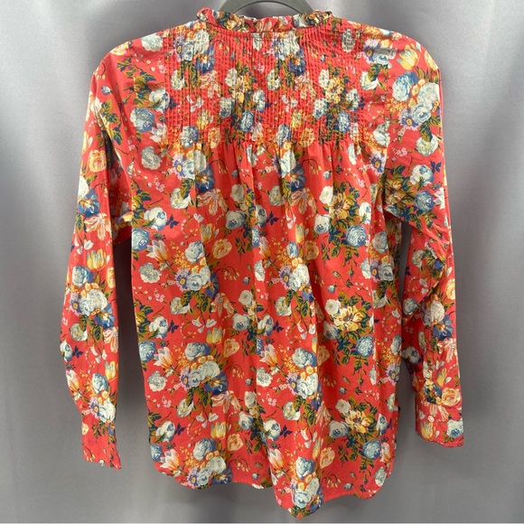 J.Crew Liberty Fabric Josephine Pintuck Popover Blouse Coral Floral Ruffle Neck - Picture 7 of 9